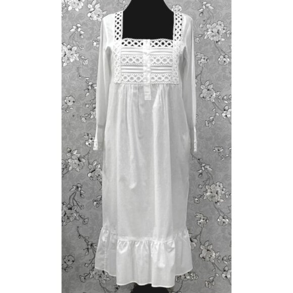 SoieRose SR-1213 Victorian 100% Cotton Nightgown – Square Neck Lace Trim - Picture 2 of 8